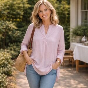 EILEEN FISHER Pink Mandarin Collar Long Sleeve Tunic Shirt Women's‎ XL